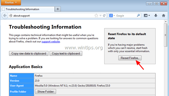  chọn nút Reset Firefox