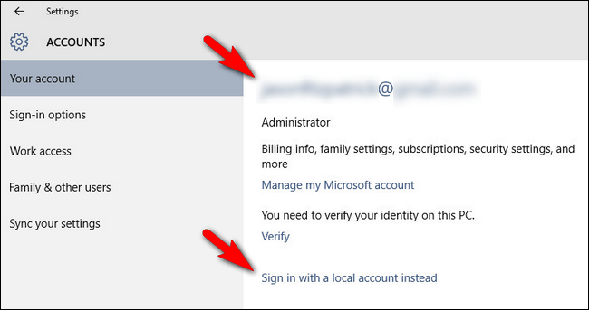 chọn  Accounts => Your email and accounts