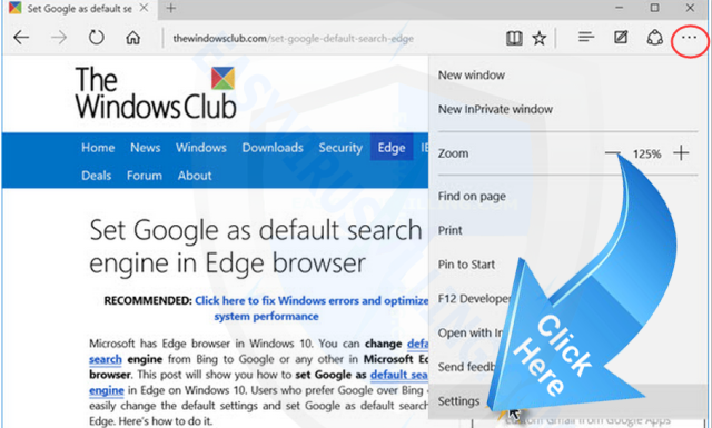 click chọn More (...), sau đó chọn Settings