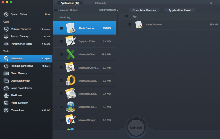 chọn thẻ Uninstaller
