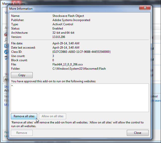 chọn Remove all sites
