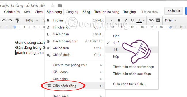 Cách giãn khoảng cách dòng trong Google Docs