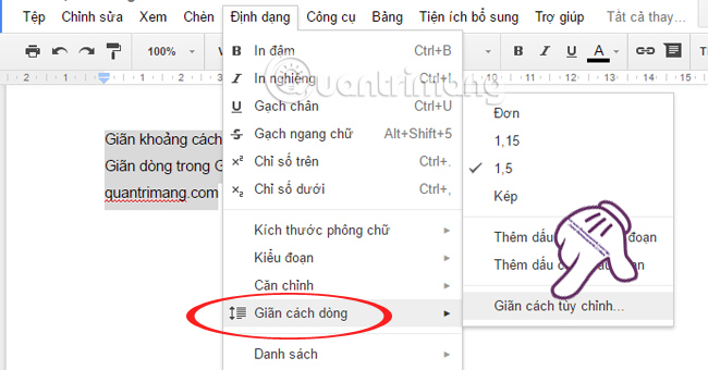 Cách giãn khoảng cách dòng trong Google Docs