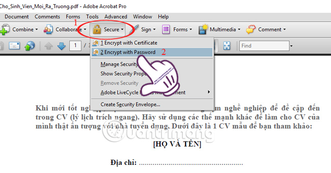 Cách cài đặt mật khẩu file PDF bằng Adobe Acrobat