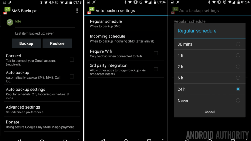Sao lưu SMS, MMS và nhật ký cuộc gọi tự động trên thiết bị Android