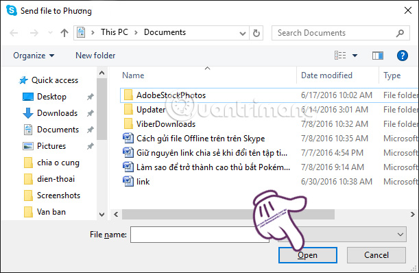Chọn file muốn gửi offline  gửi file Offline trên trên Skype