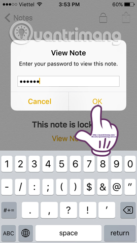 Instructions on how to set a Notes password on iOS 9.3