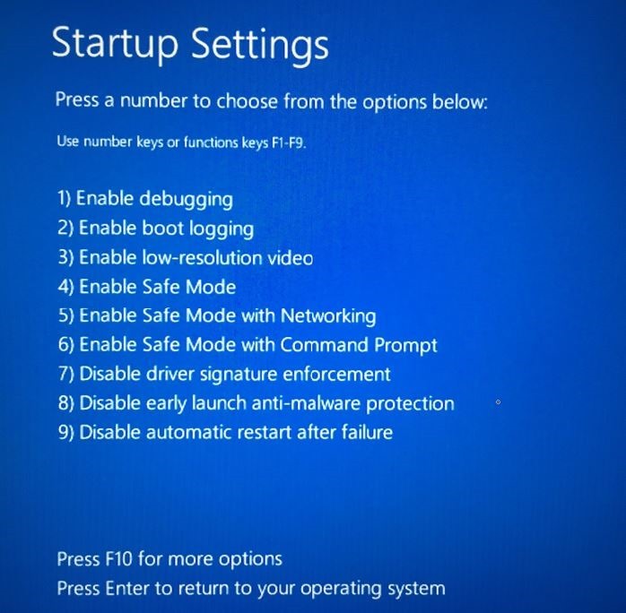 Nhấn phím F4 hoặc phím 4 để khởi động Windows 10 ở chế độ Safe Mode