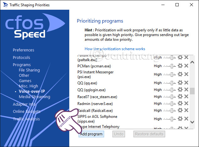 Thêm chương trình  cFosSpeed