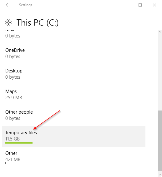 click chọn Temporary files click chọn Temporary files