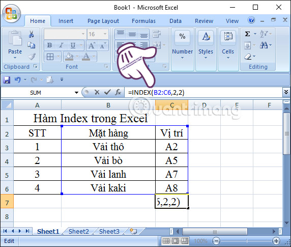 Hàm Index trong Excel: Công thức và cách sử dụng - Ảnh minh hoạ 2