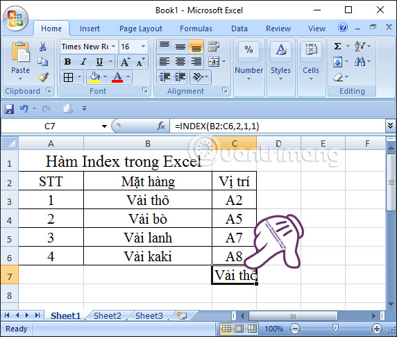 Hàm Index trong Excel: Công thức và cách sử dụng - Ảnh minh hoạ 5