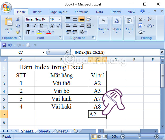 Hàm Index trong Excel: Công thức và cách sử dụng - Ảnh minh hoạ 3