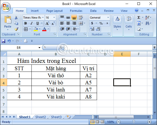 Hàm index excel