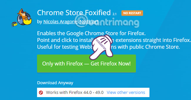 Nâng cấp Firefox Chrome Store Foxified