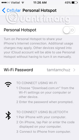 Hướng dẫn phát WiFi bằng iPhone/iPad 