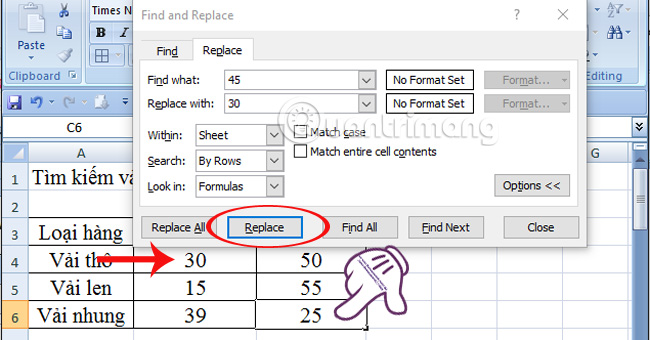 Hướng dẫn tìm kiếm và thay thế trong bảng Excel