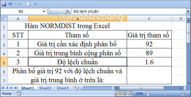 Cách sử dụng hàm NORMDIST trong Excel