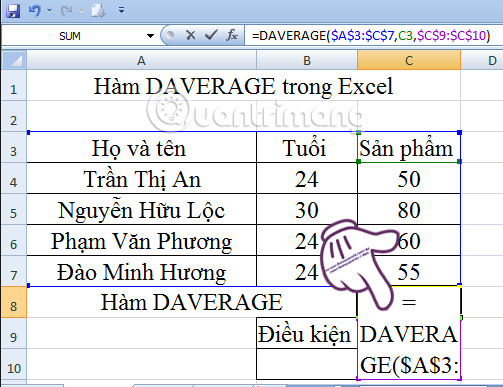 Hướng dẫn cách dùng hàm DAVERAGE trong Excel