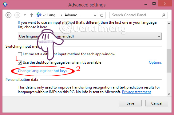 Cách tắt Language bar trên thanh Taskbar Windows 8