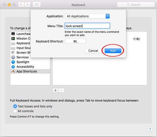 Cách thiết lập phím tắt khóa nhanh màn hình Mac OS X