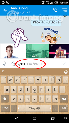 chia sẻ và gửi ảnh GIF qua Zalo