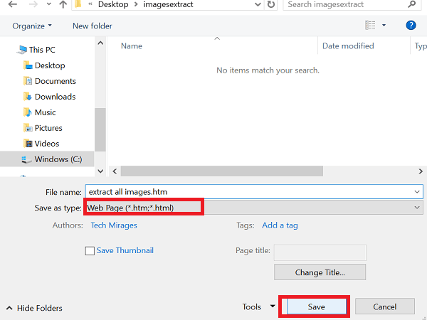 chọn Save để lưu file tài liệu Word dưới dạng Web Page