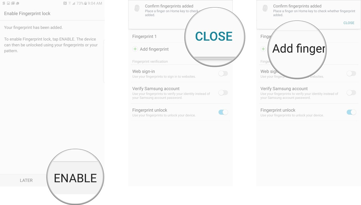 Hoàn tất thao tác thêm dấu vân tay lập dấu vân tay trên Samsung Galaxy Note 7