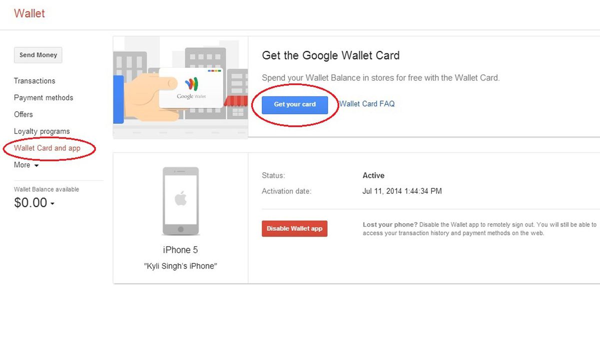 kích hoạt Google Wallet Card
