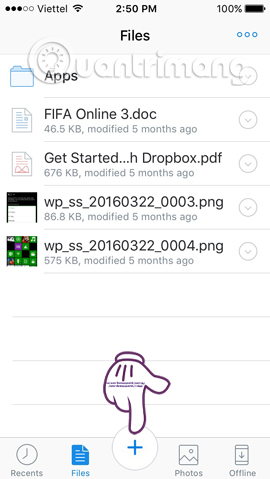 Giao diện Dropbox  scan tài liệu trên Dropbox