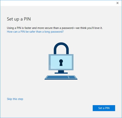 Click chọn Set a PIN hoặc click chọn link Skip this step để hoàn tất quá trình