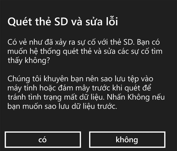 Cách sửa lỗi vấn đề quét thẻ nhớ trên Windows Phone
