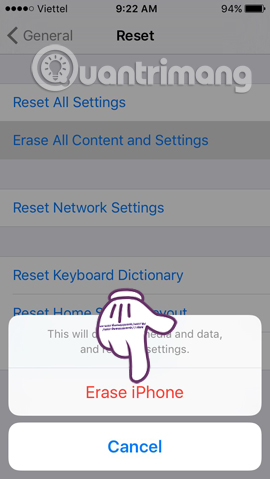 Khôi phục cài đặt gốc iPhone  Erase All Contents and Settings