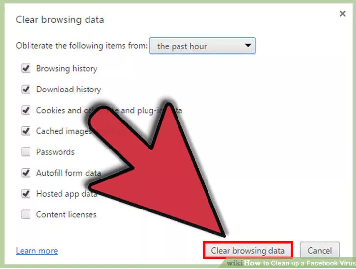 chọn nút Clear browsing data để dọn sạch các dữ liệu