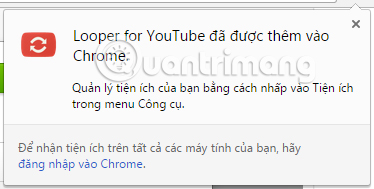 Looper for Youtube đã cài trên Chrome
