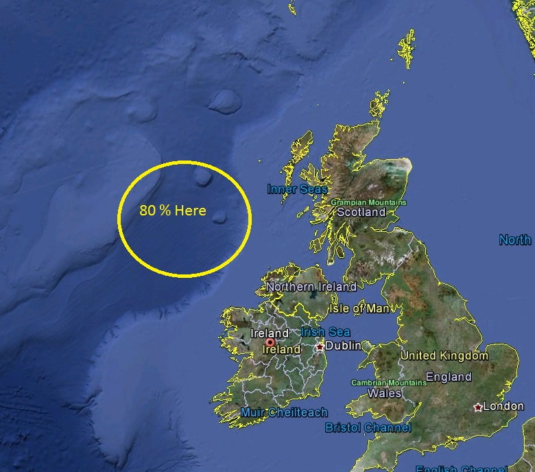 Khoảng 80% hòn đảo Hy-Brasil từng ở địa điểm khoanh vàng. 