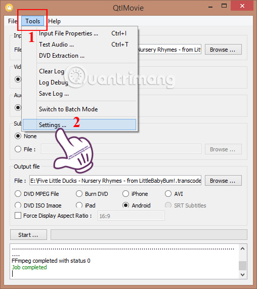 Cách chuyển đổi định dạng video cho smartphone bằng QtlMovie