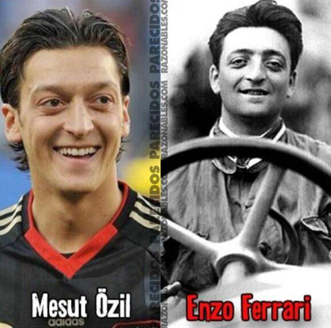 Enzo Ferrari người sáng lập Ferrari và cầu thủ Mesut Ozil giống ông như đúc