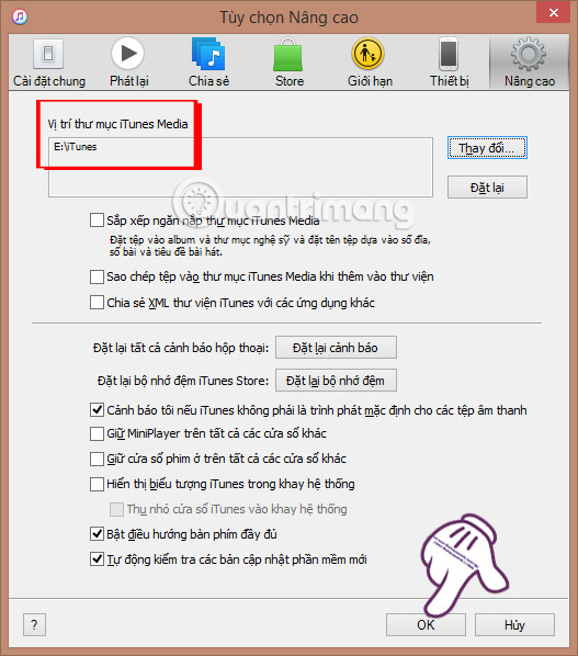 Cách thay đổi thư mục tải file về trên iTunes