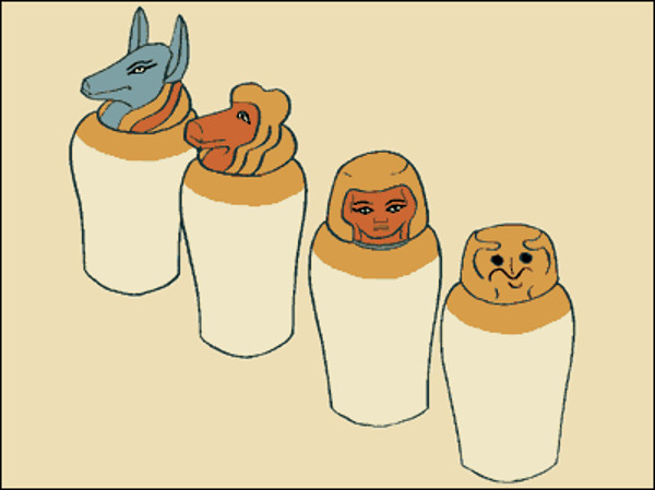 Nội tạng được đặt trong 4 chiếc bình này và chôn cùng người chết.