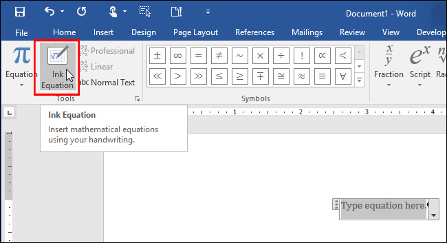 Ink Equation  Vẽ công thức Toán học trên Word 2016