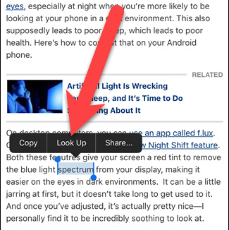 Nhấn chọn từ cần tra  Look Up trên iOS 10