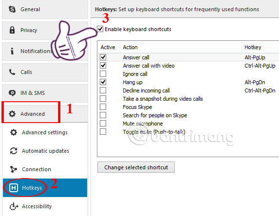 Hướng dẫn thiết lập phím tắt trên Skype