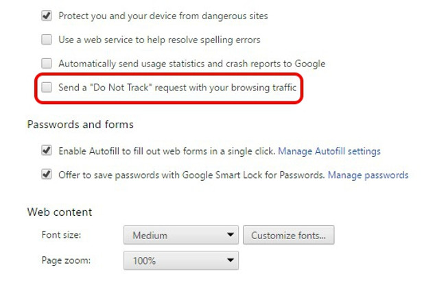 Kích hoạt Do Not Track Requests