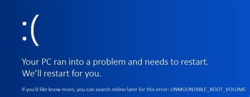 Sửa nhanh lỗi Unmountable Boot Volume trên Windows 10
