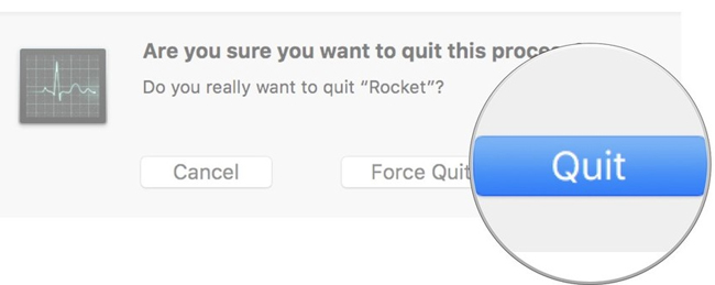 Nhấn Quit để gỡ ứng dụng Xoá ứng dụng đang mở trên Mac OS