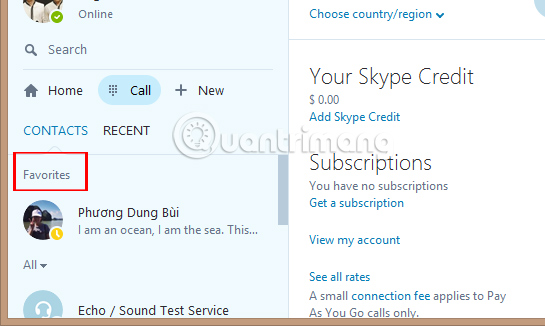 Hướng dẫn tạo danh sách liên hệ yêu thích trên Skype