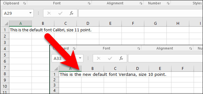 How to set default font and font size in Excel