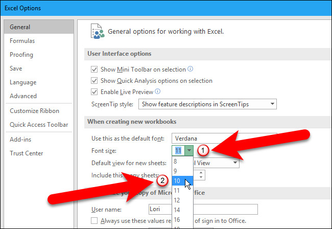 Thay đổi font chữ mặc định excel