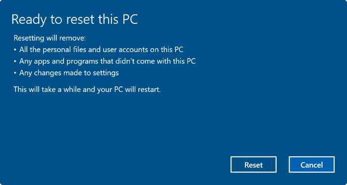  click sắm Reset để khởi động lại máy tính và bắt đầu quá trình reset